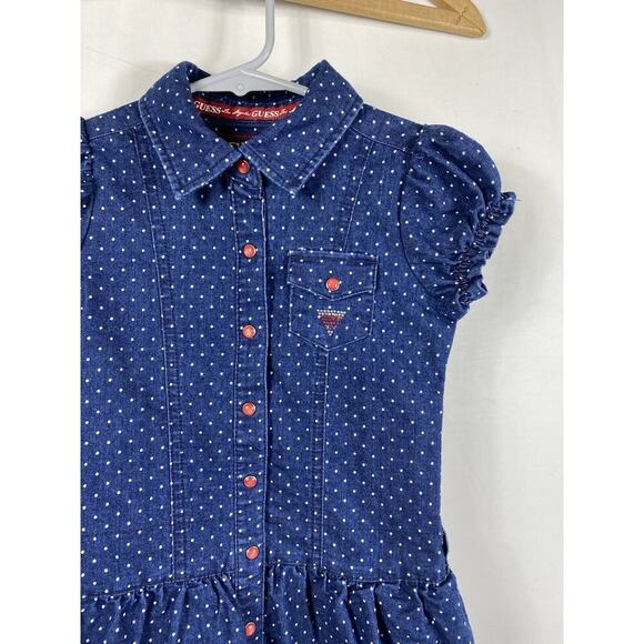 Guess Jeans Denim Dress Girls Size 5 Button Up Ruffle Hem Polka Dot Y2K Retro - Picture 4 of 11